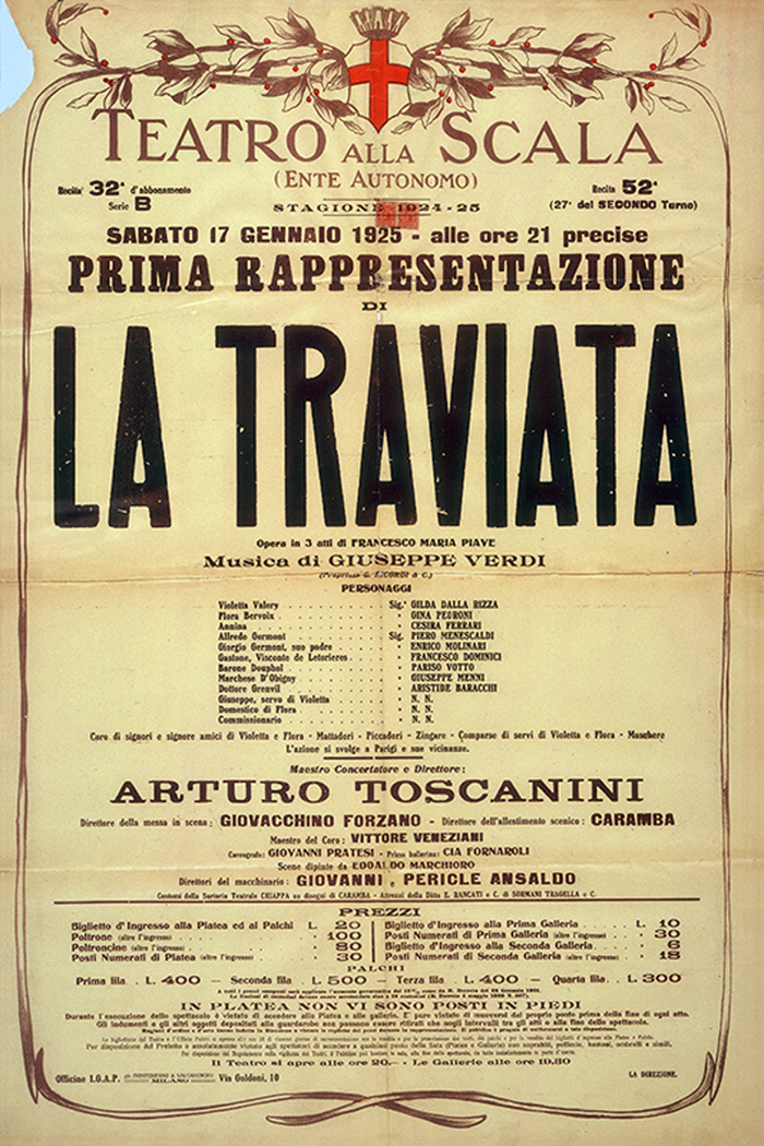 La Traviata Locandina del Teatro alla Scala 1925 direttore Arturo Toscanini