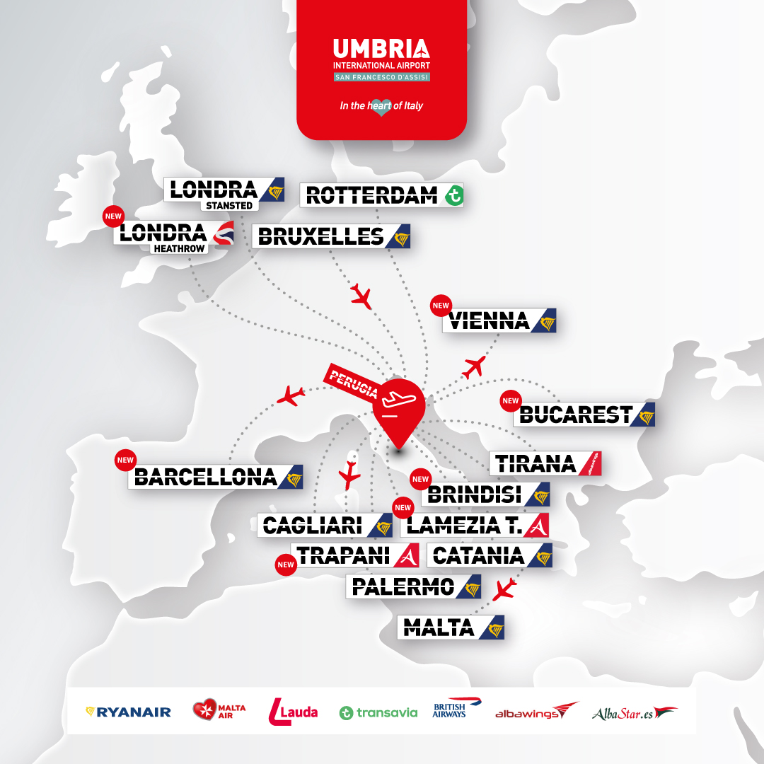 Aeroporto Umbria Mappa destinazioni al marzo2022