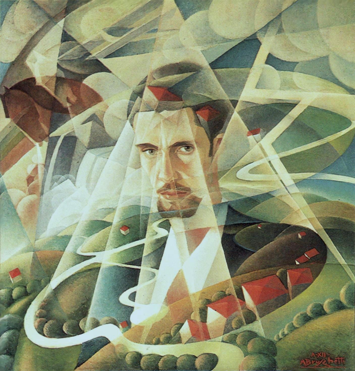 Alessandro Bruschetti Aereo autoritratto 1933 olio su tavola cm 77x73